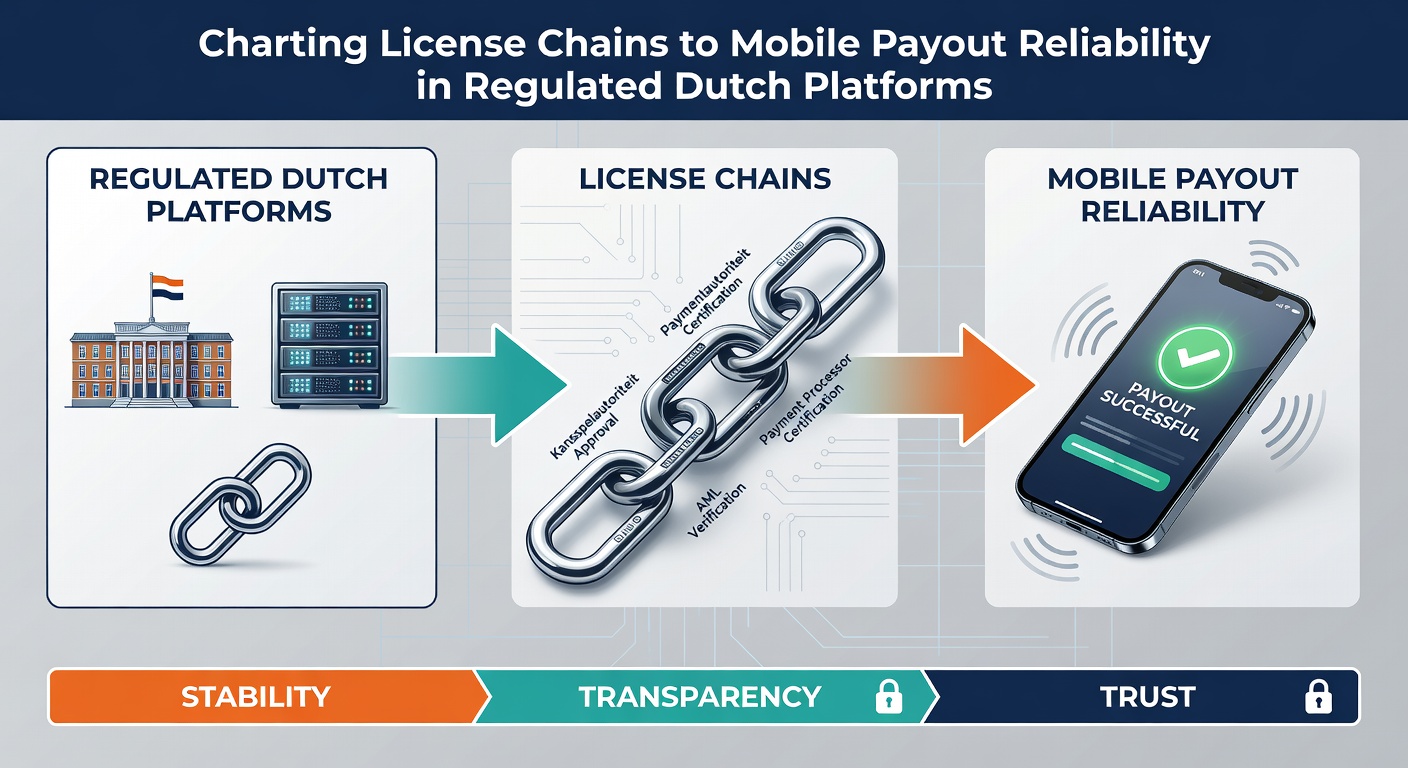 Diagram van mobiele payout flows binnen gereguleerde Nederlandse licentieketens
