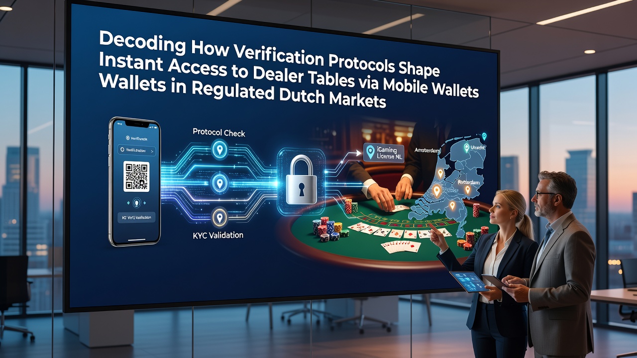 Illustratie van verificatieprotocollen en mobiele wallets die toegang geven tot live dealer tables in Nederlandse casinos