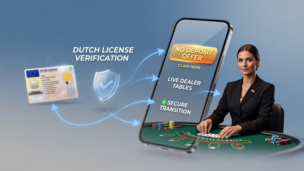 Illustratie van mobiele gokplatforms met licentieverificatie en live dealer overgangen