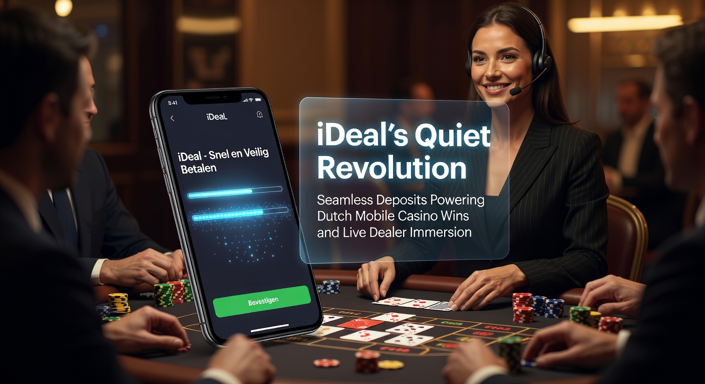 Schermafbeelding van een mobiel casino met iDEAL betaaloptie en live dealer tafel in actie