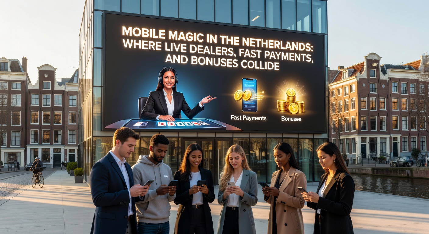 Schermafbeelding van een iDEAL-storting op een mobiel casino app, met bevestiging van directe creditering en live dealer thumbnail op de achtergrond